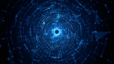 Tünel Bilim- Kurgu Dijital Siber Ağı, Dijital Veri Ağı ve Blockchain Bağlantıları. Teknoloji Dijital Veri Arkaplanı Konsepti. 3d oluşturma