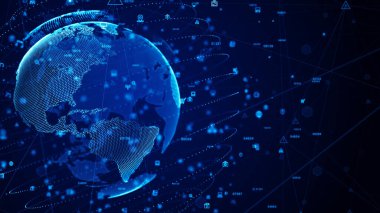 Modern Futuristic Business Global Network Soyut Arkaplan Kavramı, Teknoloji Ağı Veri Bağlantısı, Dijital Veri Ağı ve Siber Güvenlik. 3d oluşturma