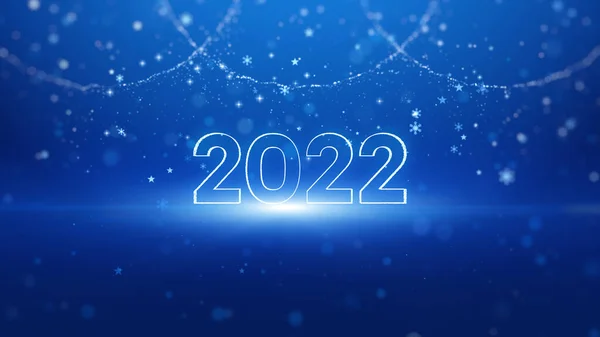 青い背景に幸せな新年のための粒子と番号2022 3Dレンダリング — ストック写真