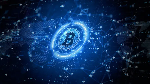 Bitcoin Blockchain Criptomoneda Cifrado Digital Intercambio Dinero Digital Tecnología Conexiones — Foto de Stock