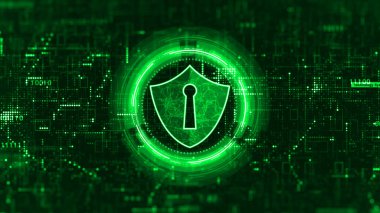Shield Icon Siber Güvenlik, Dijital Veri Ağı Koruma, Gelecek Teknolojisi Dijital Veri Ağı Bağlantı Arkaplanı Konsepti. 3d oluşturma