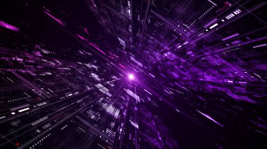Mor Dijital Siber Alan ve Dijital Veri Ağı Bağlantıları kavramı. Dijital verileri yüksek hızlı internet, gelecekteki teknoloji dijital soyut arka plan konseptini aktarın. 3d oluşturma