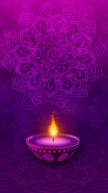 Diwali Din Festivali 'nde Mutlu Bayramlar. Bokeh Soyut Arkaplanı ile yağlı lamba, dikey ekran biçimi arkaplanı. 3d oluşturma
