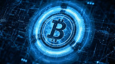 Bitcoin engelleme zinciri şifreleme dijital şifreleme, dijital para değişimi, Teknoloji küresel ağ bağlantıları soyut arka plan konsepti. 3d oluşturma