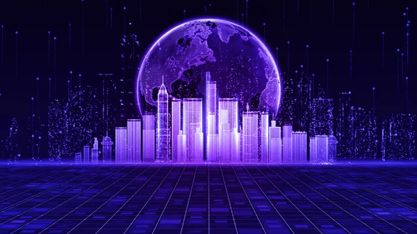 Siber uzayın akıllı şehri ve fütüristik ve teknolojinin metaevren dijital verileri, internet ve bulut hesaplamasının büyük verileri, 5g bağlantı veri analiz arka planı kavramı. 3d oluşturma