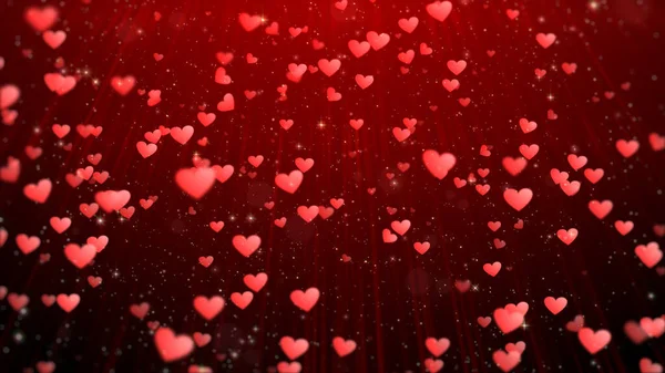 バレンタインデーの抽象的な背景 バレンタインデーの赤いハートの形と粒子の流れ 結婚記念日の背景コンセプト 3Dレンダリング — ストック写真