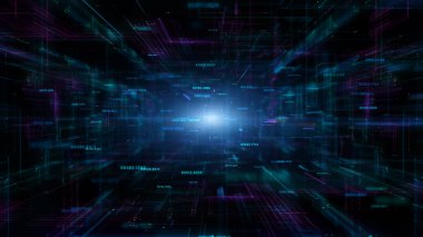 Dijital siber uzay ve dijital veri ağı bağlantıları kavramı. Dijital veriyi yüksek hızlı internet, gelecekteki teknoloji dijital soyut arkaplan 3d görüntülemesini aktar