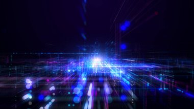 Satır Neon Işıklı Dijital Siber Uzay, Ağ Bağlantıları, Teknoloji Dijital Soyut Arkaplan 3d