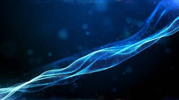 Partículas Digitais Fluxo Onda Cor Azul Luzes Com Bokeh Tecnologia — Fotografia de Stock