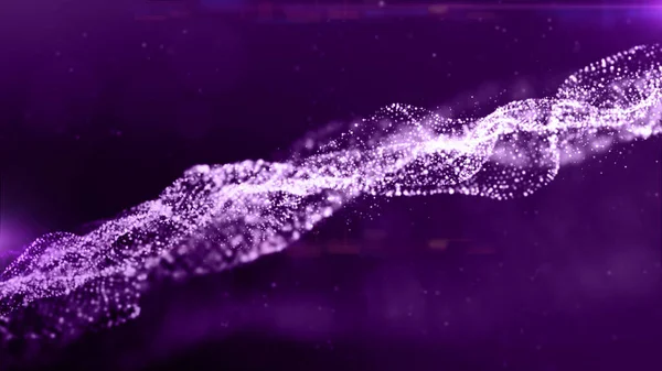 Dijital mor parçacıklar, ışık soyut arkaplan, dijital siber uzay ile dalgalanan ve bükülen dalgalar. 3d oluşturma