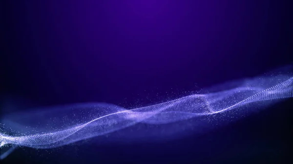 Partículas Roxas Digitais Onda Suave Fluindo Com Iluminação Fundo Abstrato — Fotografia de Stock