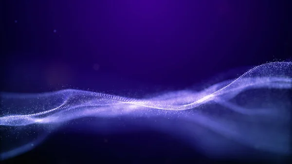 Partículas Roxas Digitais Onda Suave Fluindo Com Iluminação Fundo Abstrato — Fotografia de Stock