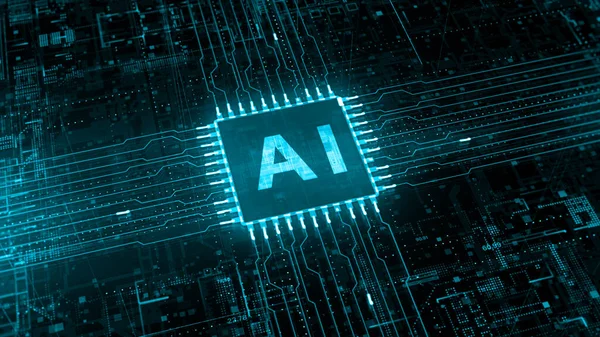 Devre panosundaki yapay zeka yapay zekası. Future Technology Concept Visualization. Büyük Veri Aktarım Bağlantısı. Teknoloji Dijital Veri Ağı Soyut Arkaplan. 3d oluşturma