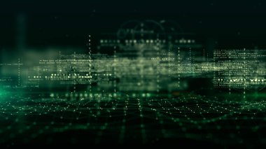 Dijital Siberuzay ve Dijital Veri Ağı Bağlantıları. Yüksek Hız Bağlantısı ve Büyük Veri Analizi, Teknoloji Çevre Dijital Matriks Özgeçmişi. 3d Hazırlama