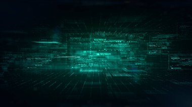 Digital Cyberspace with Particles and Digital Data Network Connections. High Speed Connection and Big Data Analysis, Technology Digital Matrix Abstract Background Concept, 3d rendering.