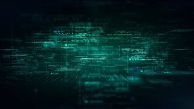 Digital Cyberspace with Particles and Digital Data Network Connections. High Speed Connection and Big Data Analysis, Technology Digital Matrix Abstract Background Concept, 3d rendering.