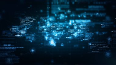 Technology Digital Big Data Connection, Digital Cyberspace, Digital Data Network, and Blockchain Connections, Global Network Background Concept, 3d rendering.