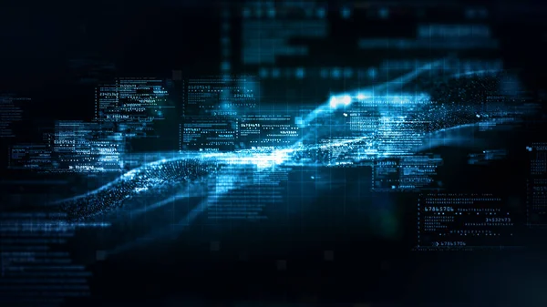 Parçacıkları ve Dijital Veri Ağı Bağlantıları olan Dijital Siber Uzay. Yüksek Hız Bağlantısı ve Büyük Veri Analizi, Teknoloji Dijital Matriks Özgeçmişi Konsepti. 3d oluşturma.