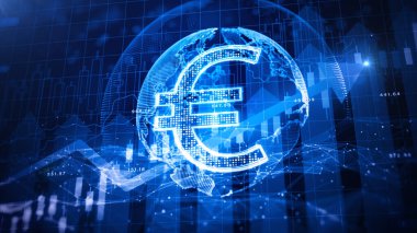 Euro money icon, Global finance business investment strategy competition, Investment security data analytics artificial intelligence technology graph chart stock exchange finance 3d rendering