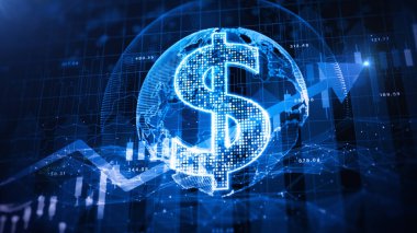 Dolar para ikonu, Küresel Finans İş Yatırım Stratejisi Yarışması, Yatırım Güvenlik Veri Analizi Yapay Zeka Teknolojisi Grafik Grafik Grafikleri Borsa Finans 3D
