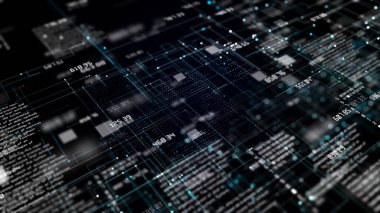 Parçacıklar ve Dijital Veri Ağı Bağlantıları ile Teknoloji Dijital Siberuzayı. Büyük Veri Bağlantısı ve Veri Analizi, Teknoloji Dijital Soyut Arkaplan 3d Görüntüleme