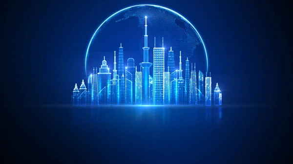 Smart City Cyberspace Metaverse Tecnologia Connessione Rete Digitale Connessione Social — Foto Stock