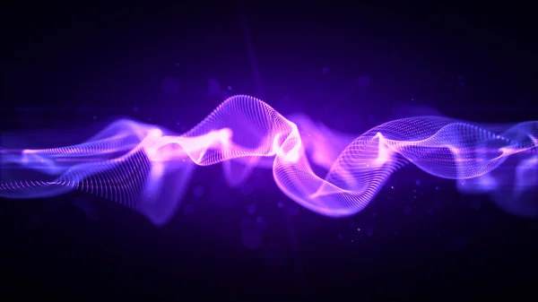 紫色の波の流れ抽象的な背景 ボケと照明を持つデジタル粒子 デジタルサイバー空間の背景 3Dレンダリング — ストック写真
