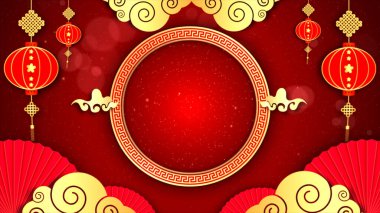 Çin Yeni Yıl Kutlama Arkaplanı, Altın ve Kırmızı Çin Dekoratif Klasik Festivali için Parçacık Özgeçmişi. 3d oluşturma