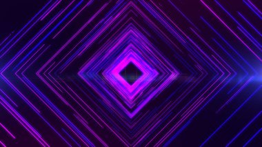 Tünel neon ışığı parlayan çizgi neon ışık, Mor kare şeklindeki tünel soyut arkaplan.