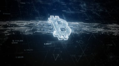 3d Rending Digital para değişimi, Bitcoin şifreleme dijital şifreleme, Teknoloji engelleme zinciri ve küresel ağ bağlantıları soyut arkaplan konsepti.