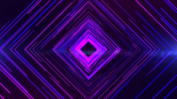 Tunnel neon light glowing line neon light, Purple square shape tunnel abstract background.