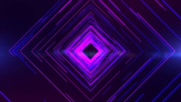 Tunnel neon light glowing line neon light, Purple square shape tunnel abstract background.