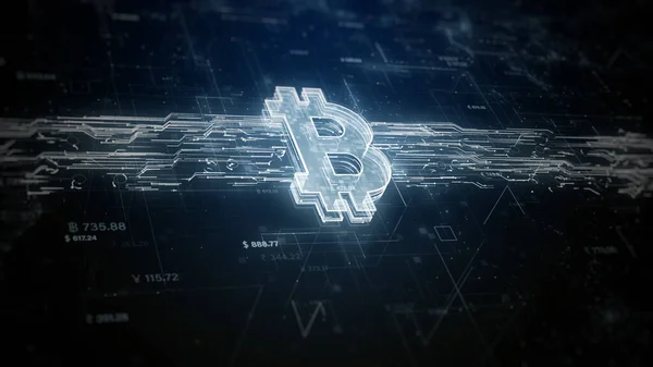 Rendering Digital Money Exchange Bitcoin Crypto Currency Digital Encryption Technology — Foto de Stock