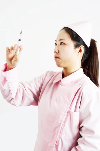Enfermeira e seringa — Fotografia de Stock