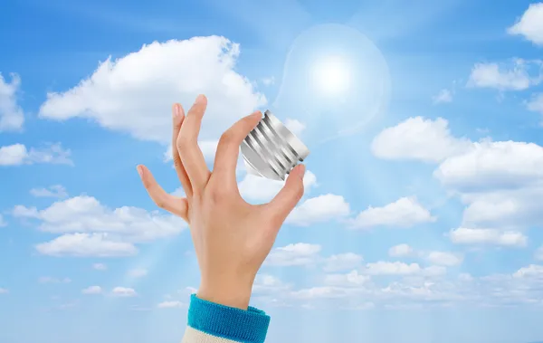 Hand bulb sky — Stock Photo, Image