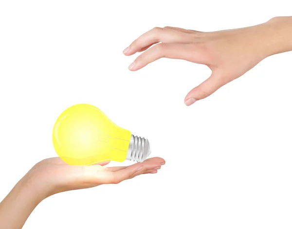 Light bulb with hand — Stock Photo, Image
