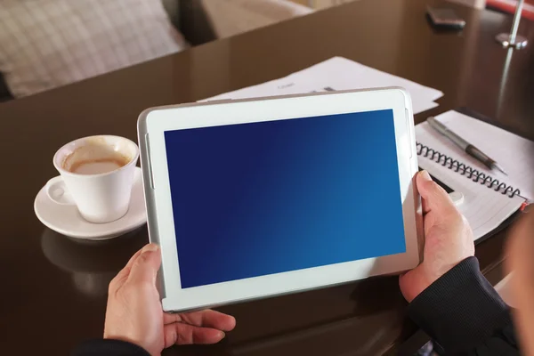 Closeup of hand and tablets — Stock Photo, Image