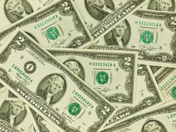 A Pile of Two Dollar Bills as a Money Background — Stock Photo, Image