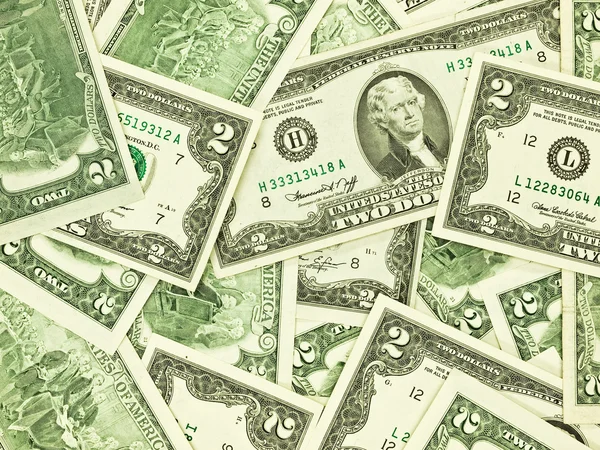 A Pile of Two Dollar Bills as a Money Background — Stock Photo, Image