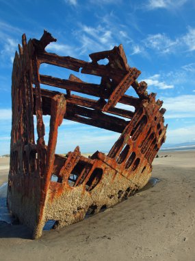 oregon coast usa sahilde bir geminin paslı enkazı