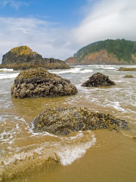 Onde che si infrangono sulla spiaggia rocciosa — Foto Stock