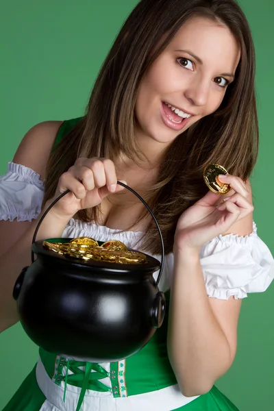 Woman Holding Pot of Gold Stock Image