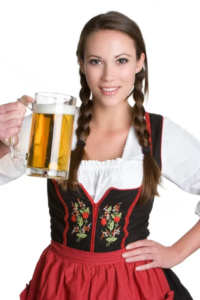 Vrouw bedrijf bier Stockfoto