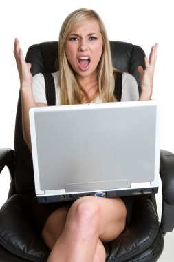 dizüstü bilgisayar ile sinirli iş kadını