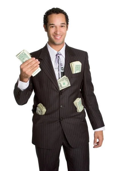 Smiling businessman in suit with money — Stock Photo, Image