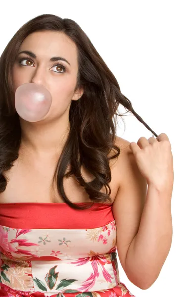 Woman blowing chewing bubble — Stock Photo, Image