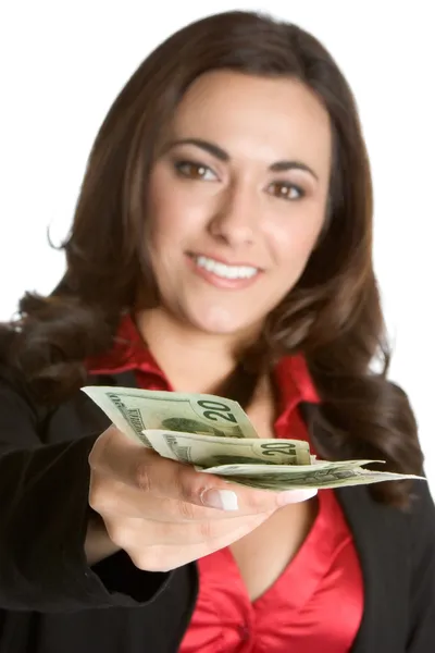Žena hospodářství peníze — Stock fotografie