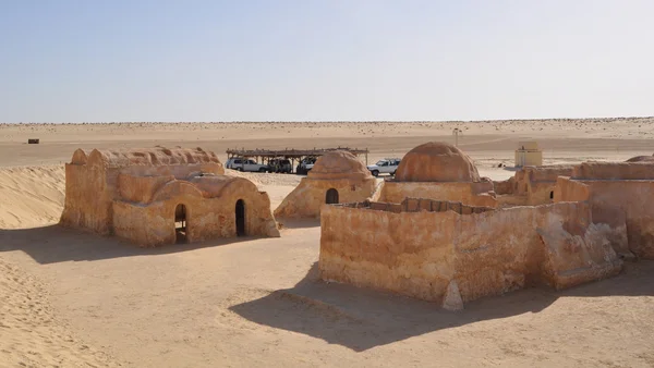 Landschaft und Kulisse für "Star Wars". Wüste Sahara. Tunis. — Stockfoto