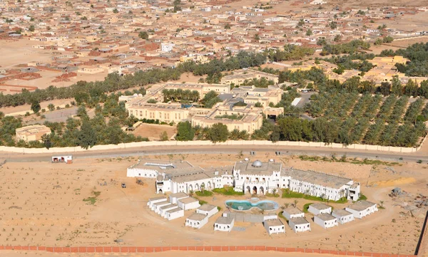 View from the airplane to the Sahara Desert and Oasis. Tunis.