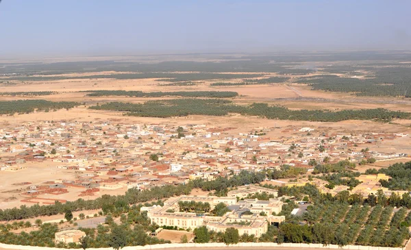 Θέα από το αεροπλάνο στη έρημο Σαχάρα και όαση. Τύνιδα. — Φωτογραφία Αρχείου